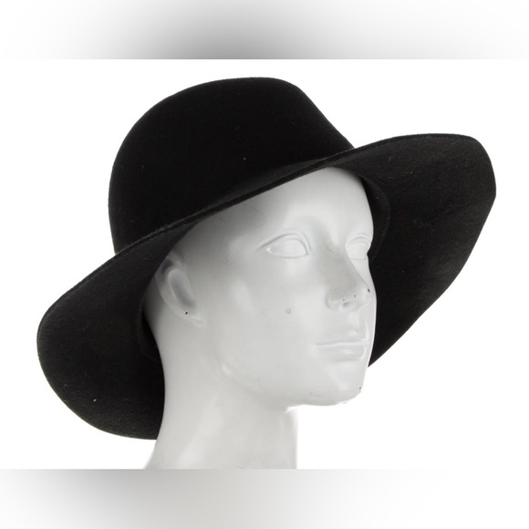 Janessa Leone solid black wool hat with gold-tone pin on...